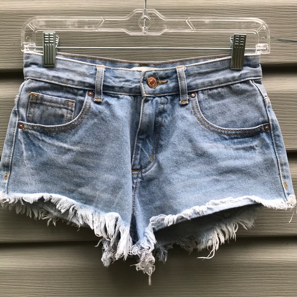 Forever 21 Pants - High-Rise Frayed Hem Denim Shorts